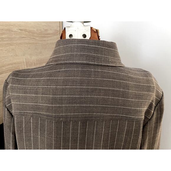 Express Sz M Pinstripe Collared Jacket Neutral Office Tailored Cropped Stretch - Picture 11 of 15